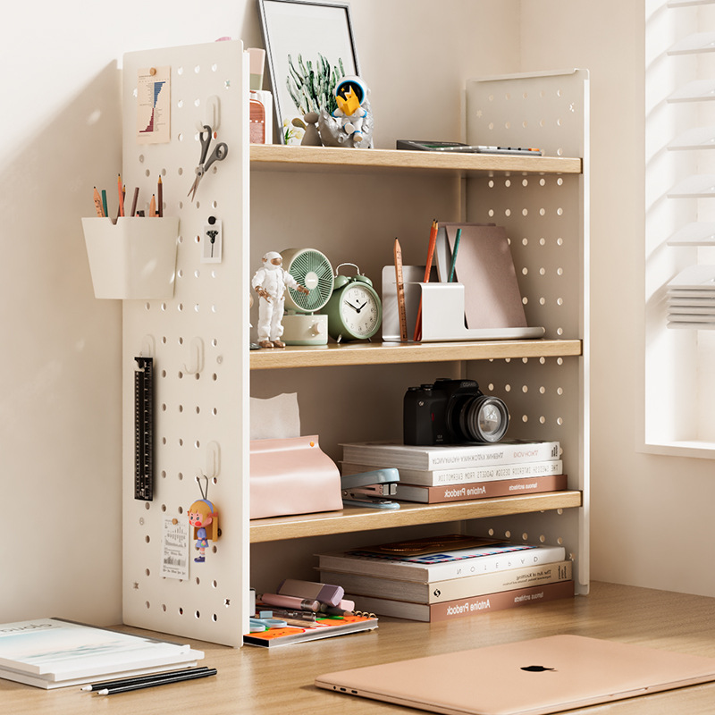 Desktop Storage Shelf Hole Board Desktop Bookshelf Office Station Multi-layer Storage Rack Student Iron Finishing Rack