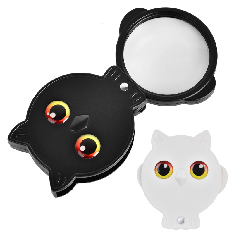 新款猫头鹰卡通放大镜8倍折叠随身口袋便携看说明书阅读户外挂绳