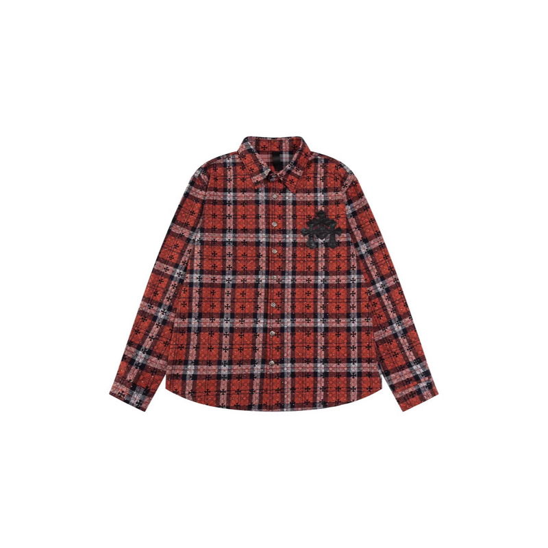 正しいバージョン 24 クロスボーダー Chrome Hearts 秋冬新作フルダイヤモンド胸レザーチェック柄シャツ|undefined