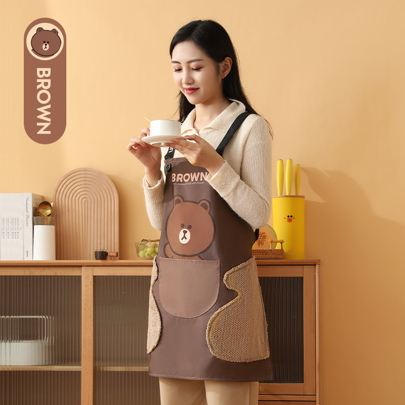 ブラウン熊エプロン新型防水汚れ防止エプロン作業服キッチン家庭用エプロン防水防油拭きエプロン|undefined