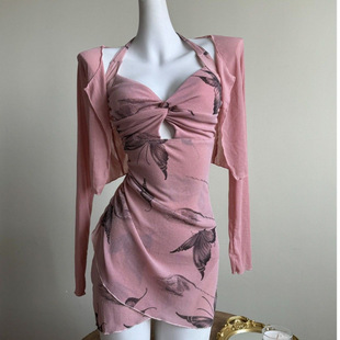 【Withered Leaf Butterfly】2025 Swimsuit Two-Piece Skirt Style Three-Piece Set Long Sleeve Cover-Up Tummy-Covering Slimming Vacation Hot Spring Plus Size