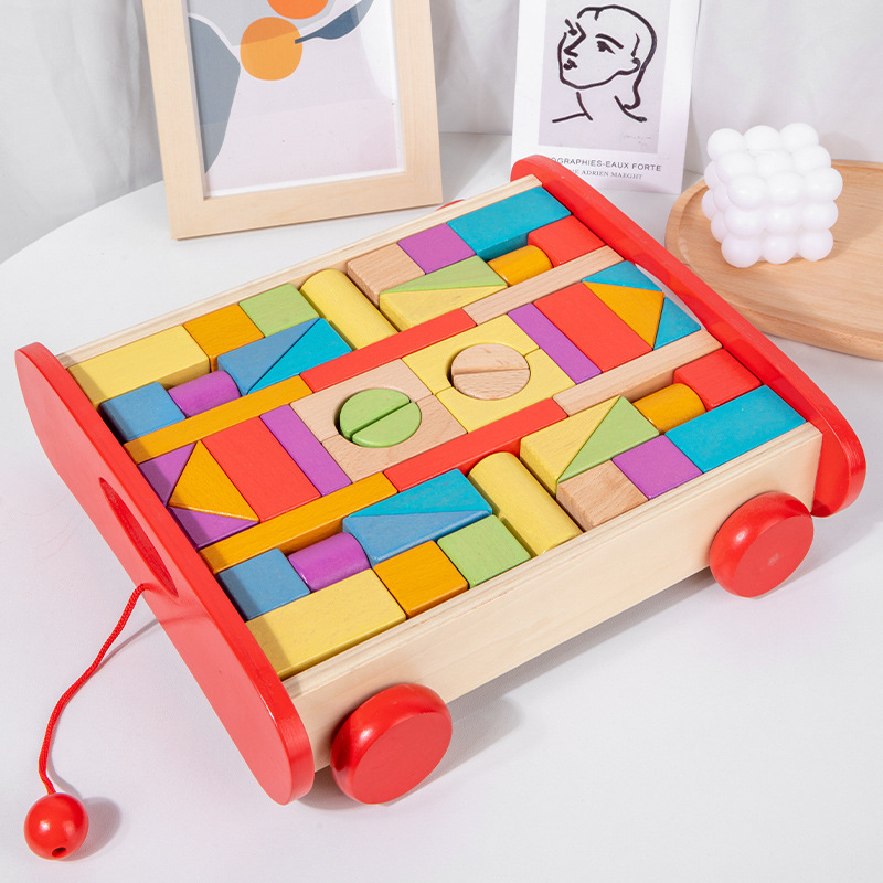 Gran partícula remolque bloque de construcción puzzle juguetes de madera sólida multifuncional juego de bloques de construcción regalos para niños jardín de infantes al por mayor