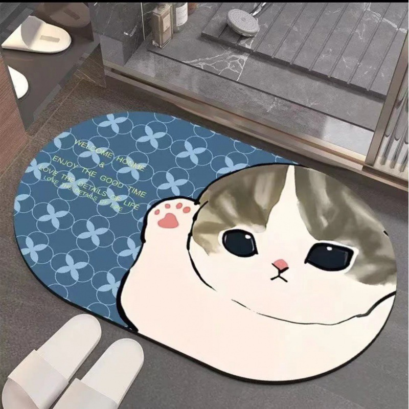 浴室ドア吸収性フロアマットかわいい漫画猫バスルームマットクリエイティブ漫画汚れ防止滑り止め速乾性フットマット|undefined