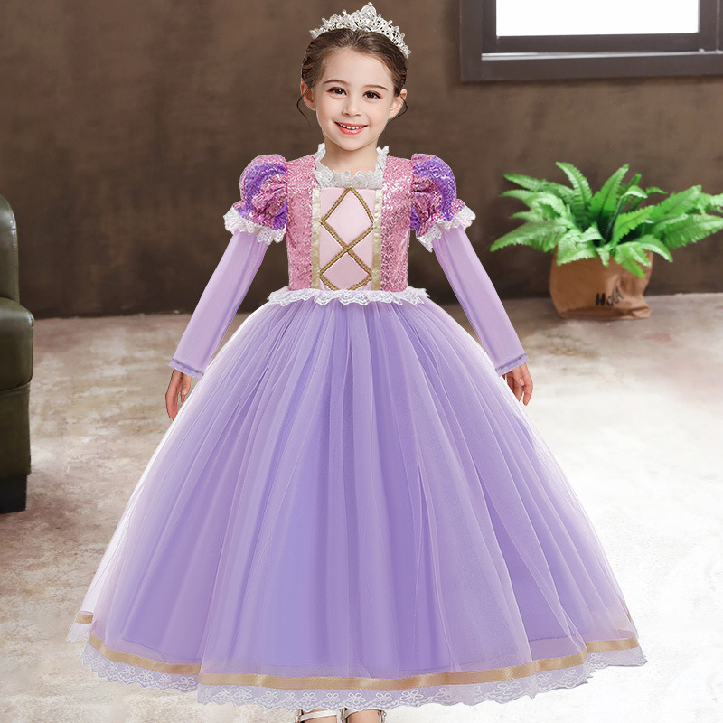 European and American New Autumn Girls' Dresses, Sofia Long-Haired Princess Dress, Children's Dress, Ball Gown, Performance Costume, in Stock European and American New Autumn Girls' Dresses, Sofia Long-Haired Princess Dress, Children's Dress, Ball Gown, Performance Costume, in Stock