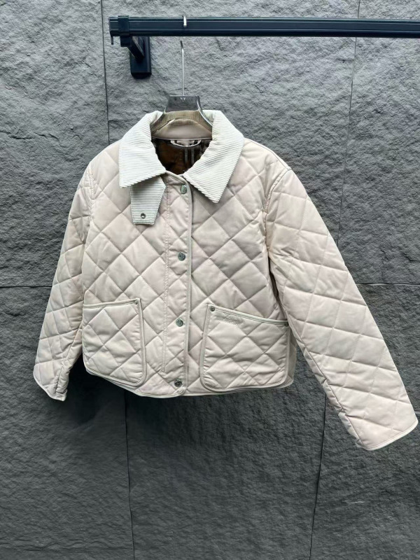高品质25早秋新款休闲宽松复古灯芯绒拼接领菱格棉服外套小个子女|undefined