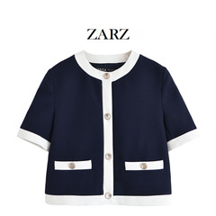 ZARZ 自制 欧美风 新款女装 时髦 撞色饰边短袖西装外套3597696