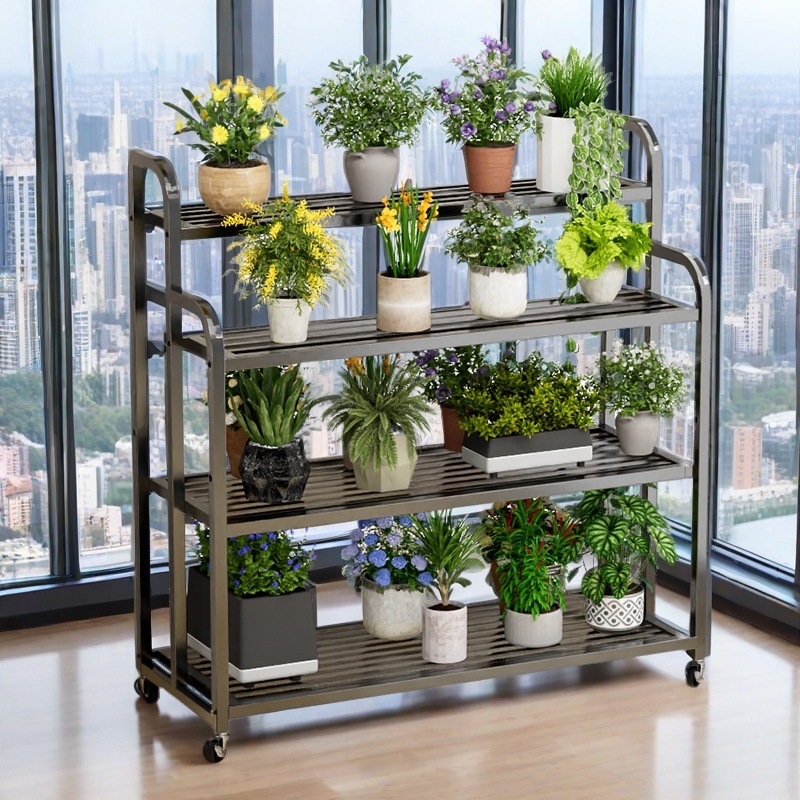 花架子室内家用客厅移动多肉绿萝落地式多层花盆架铁艺阳台置物架