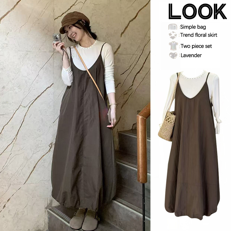 Maternity dress spring collection 2026 new fashion trendy mom pregnancy top floral suspender dress set for spring and autumn Maternity dress spring collection 2026 new fashion trendy mom pregnancy top floral suspender dress set for spring and autumn