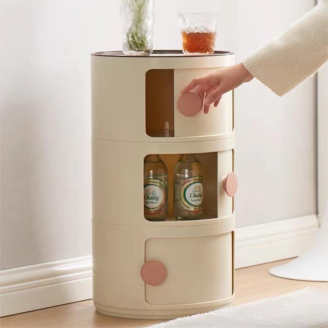 ABS 고강도 플라스틱 침대 옆 탁자, 원형 다층 소형 캐비닛, 조립식 모던 미니멀 사이드 캐비닛, 수납장