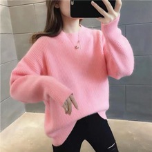特价款秋冬新款女式圆领针织衫上衣女长袖套头纯色打底衫百搭毛衣