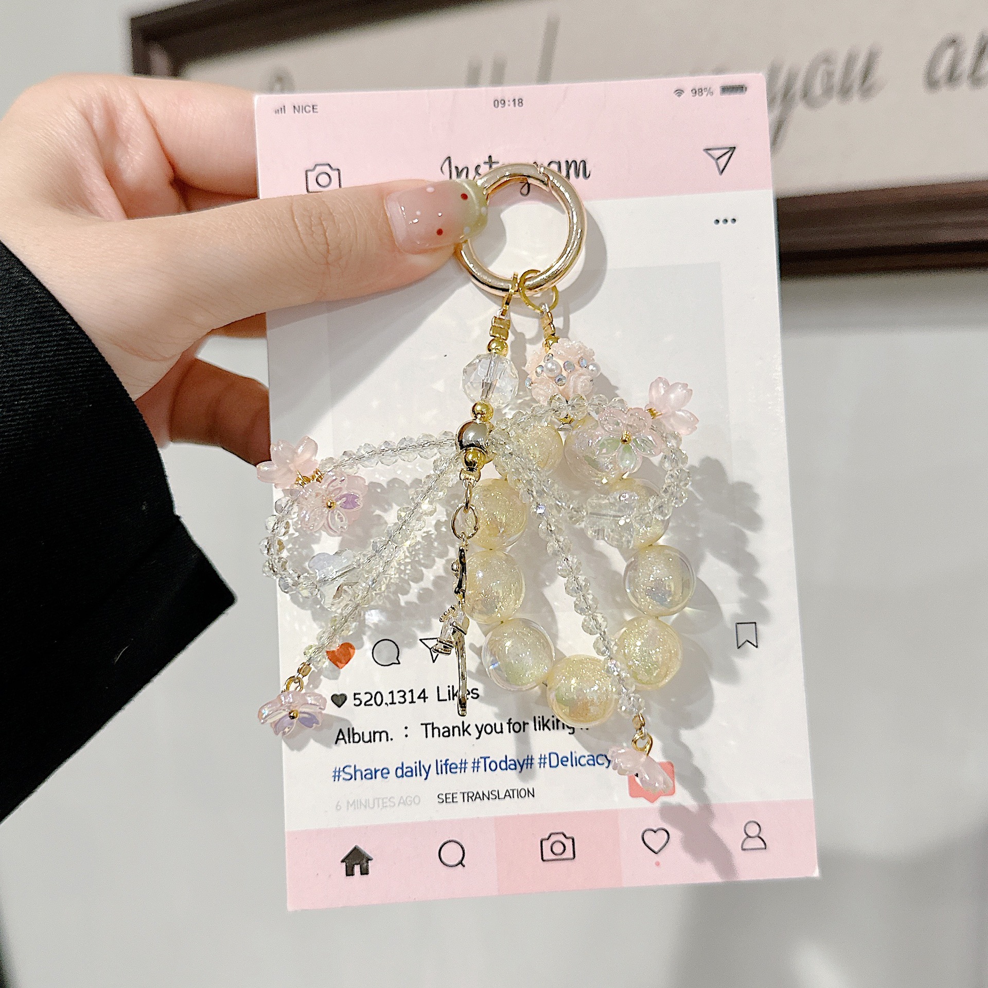 Cadena de colgar para teléfono móvil de alta gama hecha a mano boutique, cadena de colgar para niña de ballet, cordón para teléfono móvil de moda, cadena/colgante corto