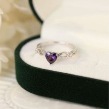 亚马逊新款S925银魅力紫水晶心形戒指 时尚简约女士宝石戒指