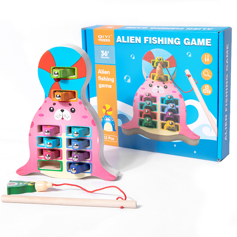Educación temprana multifuncional para niños de madera, pesca magnética, forma de captura de insectos, coordinación mano-ojo, combinación de juguetes educativos cognitivos