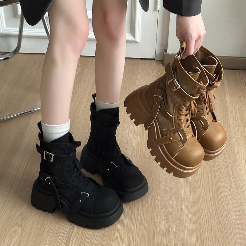 皮带扣机车马丁靴女2025秋冬新款小众辣妹炸街工装靴小个子时装靴|undefined