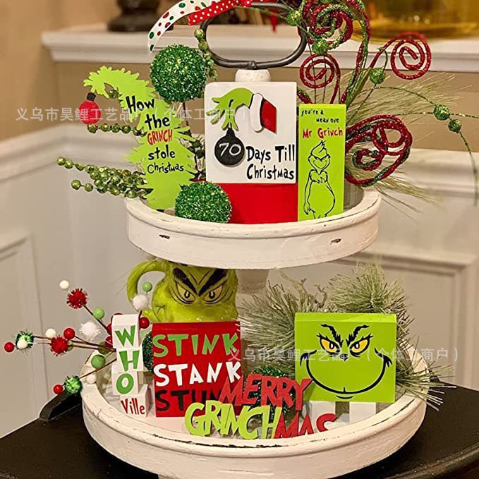 Cross-border Grinch Christmas Tiered Tray Decoration Ornament Grinch Cartoon Style Festive Party Decoration