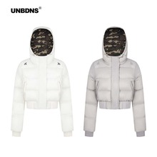 UNBDNS字母刺绣短款连帽棉服女冬季防风简约保暖休闲面包服外套潮