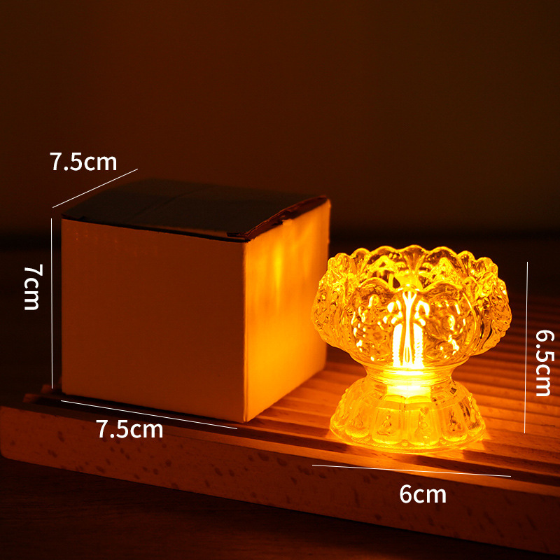 LEDの透明な蓮の花の仏前は明かりを供えて寺院のろうそくの明かりを飾ってアイデアの浮き彫りの高い足の電子の長い明かりを配置します。|undefined