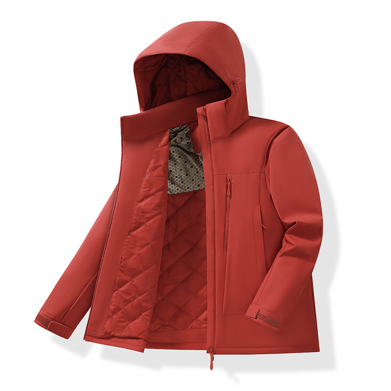 New autumn and winter styles: men's and women's thickened, fleece-lined, single-layer mountaineering jackets, graphite-colored warm cotton-padded coats