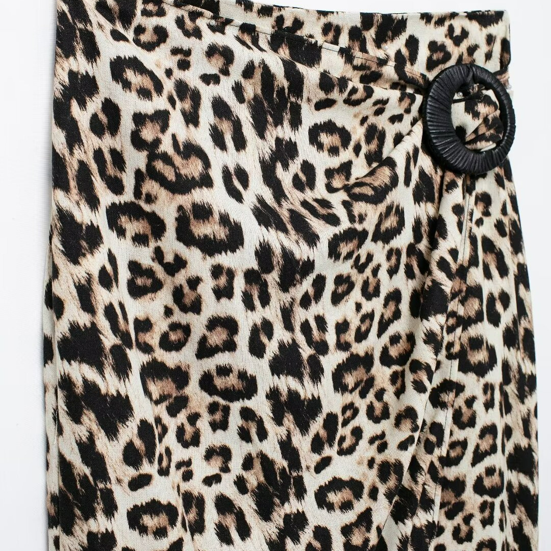 Žensko novo midi krilo z živalskim vzorcem in potiskom iz mešanega lanu za poletje 2024_voghion.com