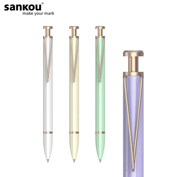Morandi Color Three-port V-clip Metal Gel Pen Press JZ14 Sign Pen High Color Value Business Office