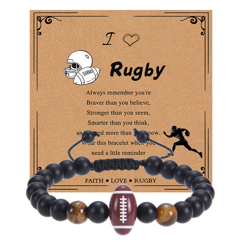 European and American sports style rugby frosted stone woven bracelet coach football bracelet tennis basketball bracelet with card