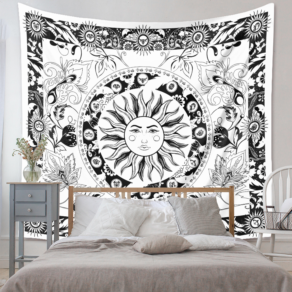 Bohemian Black And White Sun Lines Tapestry Background Wall Decoration Wholesale Nihaojewelry display picture 4