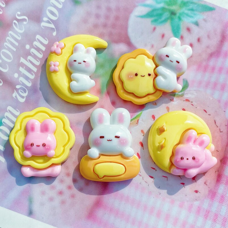 Mid-Autumn Moon Rabbit Moon Cake Resin Accessories Cream Glue Mobile Phone Shell Accessories Food Play Hairpin Water Cup Stationery Accessories