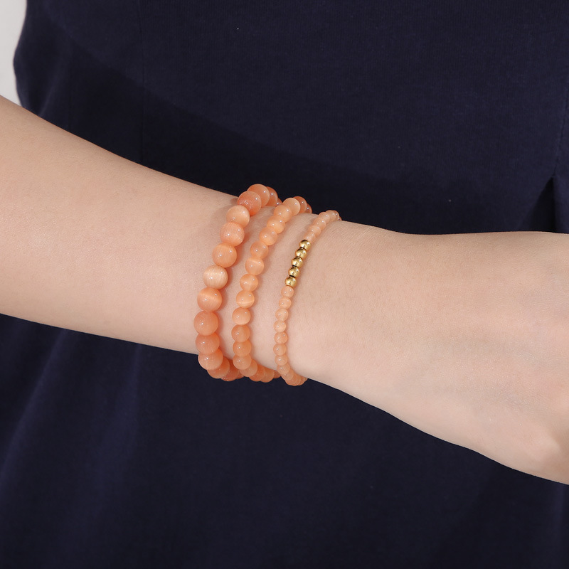 Retro Solid Color Stainless Steel opal Beaded Bracelets 1 Piece