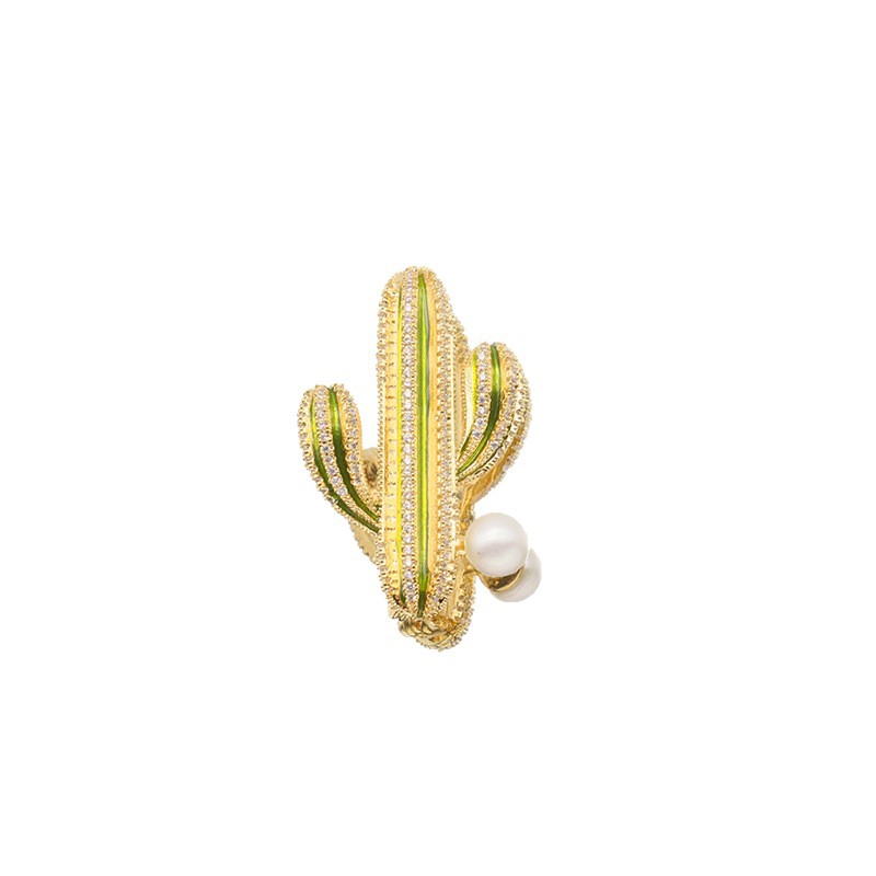 Natural de agua dulce perla broche personalidad femenina accesorios ropa temperamento cactus ramillete joyería 18K oro real galvanoplastia image 5