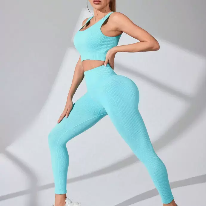 2025春秋新款跨境无缝高弹吸湿运动跑步普拉提文胸健身瑜伽套装