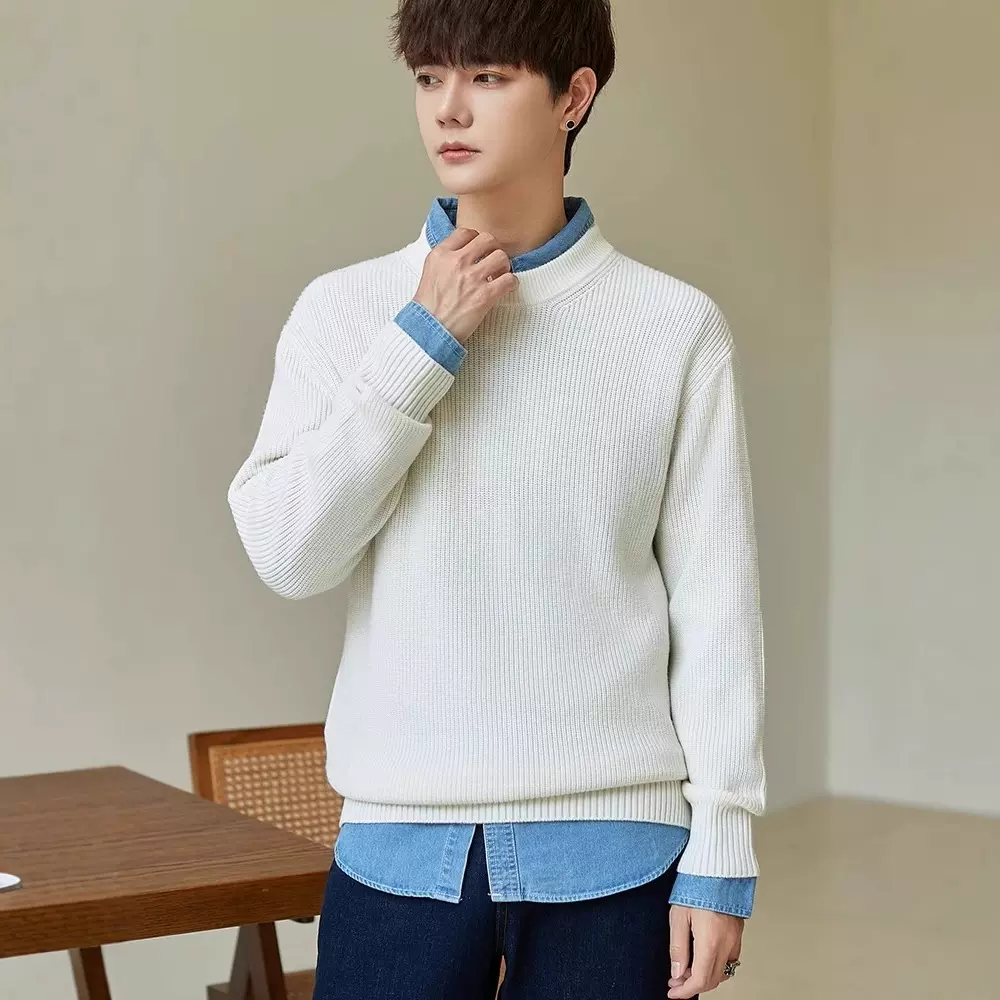 圆领毛衣男加厚纯色打底衫内搭针织衫男士秋冬上衣羊毛衫加厚保暖