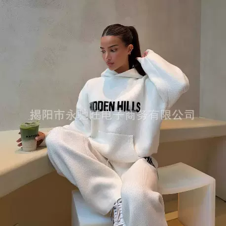 新款外贸秋冬季连帽卫衣套装印花字母青春潮流舒适宽松休闲套装