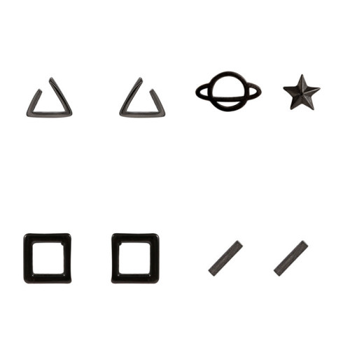 Black Geometric Star Heart Earrings Silver Minimalist Small Sweet Cute Student Korean Style Versatile Earrings for Girls