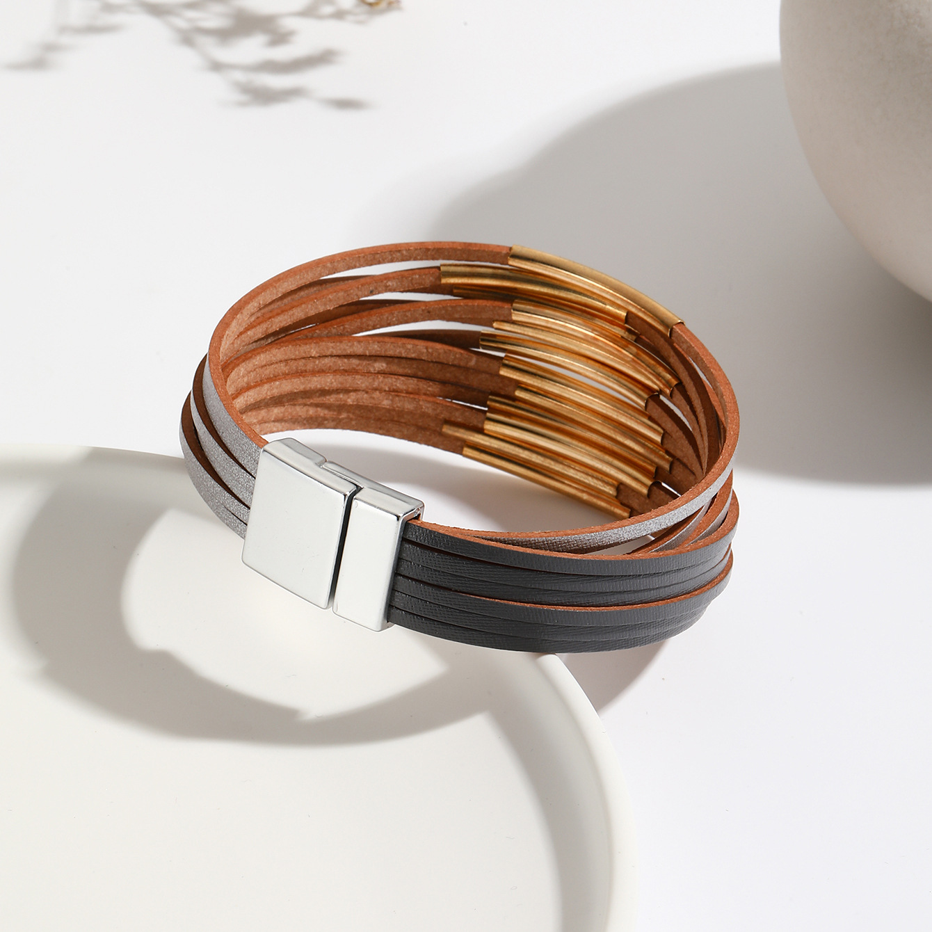 Women's Gender Simple Style Color Block Pu Leather Plating Women's Bangle