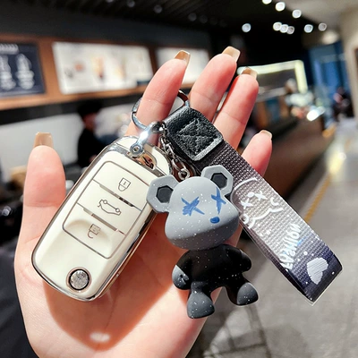 Suitable for Changan Lumin Key Case, Benben E-Star, Yuexiang V7/V3, Nuoyun Corn, Cs15, Eado Dt Key Cover (Car key bag) - changan-folding-milk-white-single-shell-gray-violent-bear