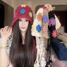 七彩手工够花双面戴花朵包头帽女显脸小流苏手工帽子民族风帽子潮