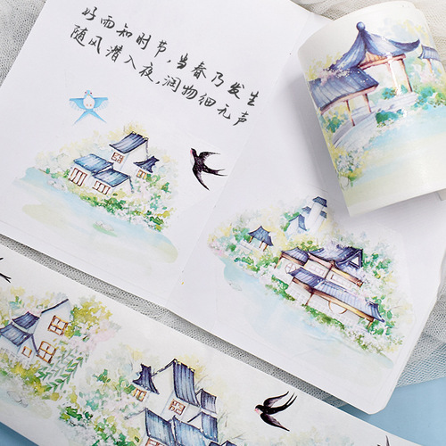 Real-life ancient style landscaping architecture and paper tape collage decoration material hand account special oil hand account tape wholesale