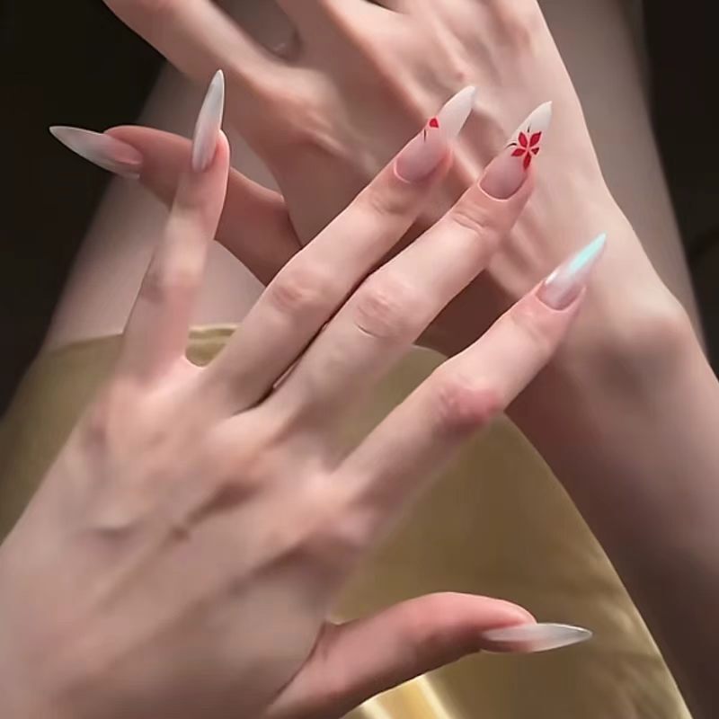 AB style pure handmade semi-transparent wearable nails, short, medium, long, almond oval shape, clear and pure, detachable fake nails