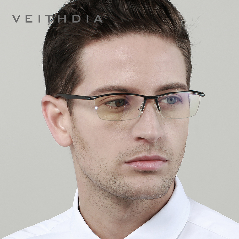 Medio marco de aluminio y magnesio, cerca de la luz azul, marco de gafas, marco pequeño para hombre, cuadrado, negocio simple, lugar cómodo 8761