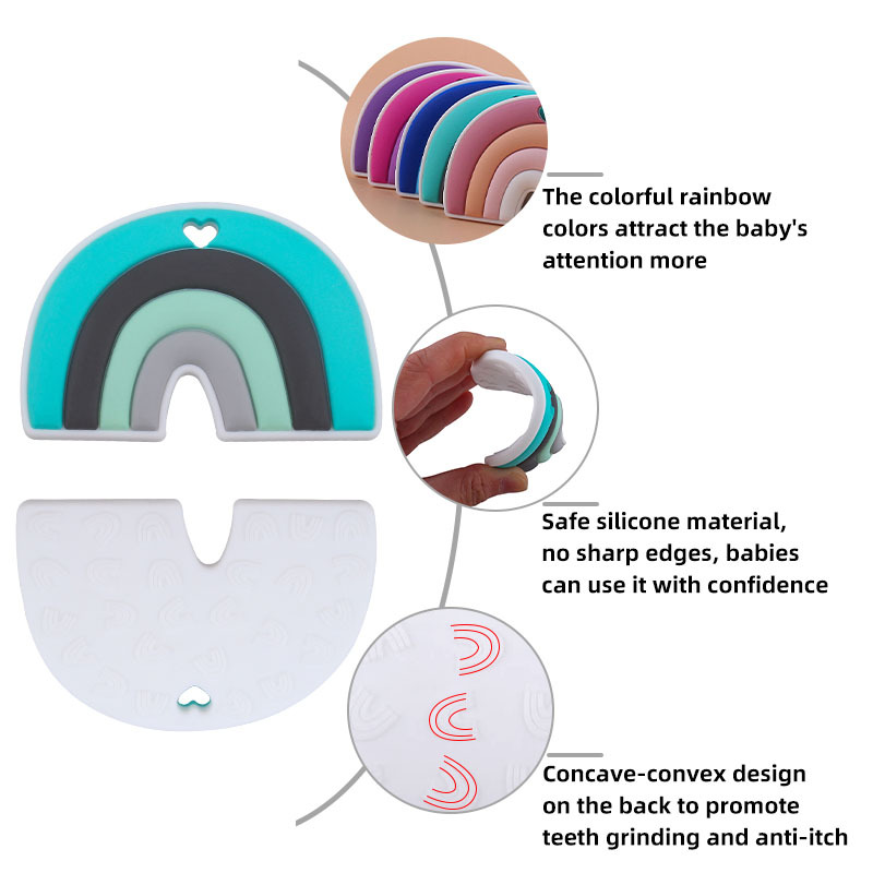 Bebé de dibujos animados de silicona Arco Iris teether stick juguete bebé entrenamiento dientes molienda juguete teether