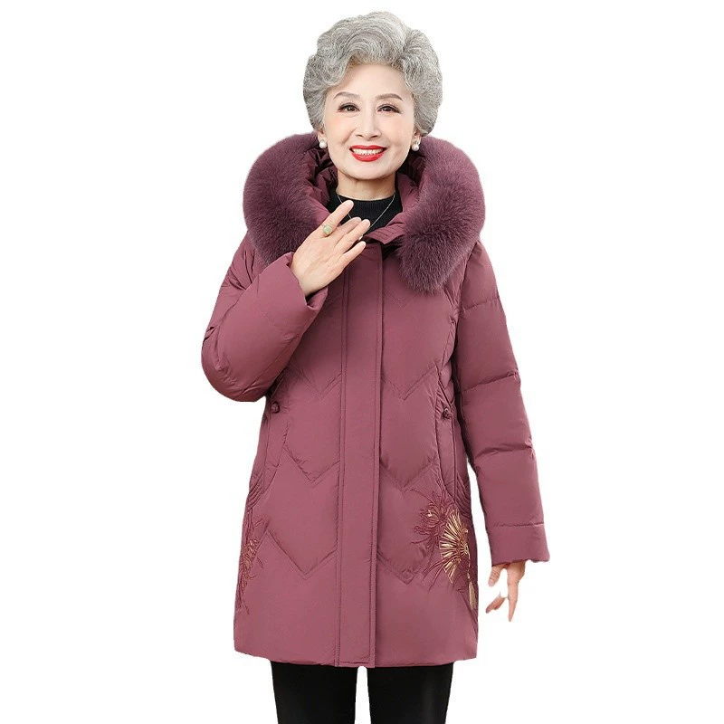 Мама пуховик среднего и пожилого возраста зимняя одежда бабушки национальный стиль средней и длинной куртки 90 белая утка пуховик
