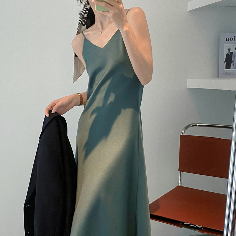 Zistanchegxi Satin French Slim Suspender Dress for Women 2024 Elegant Mid-Length Inner Skirt 5132 Elegant