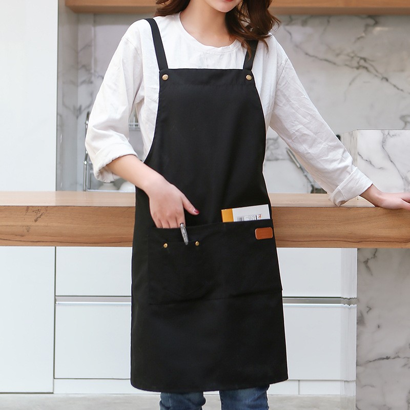 Amazon delantal de lona Halter hombro simple delantal de Bolsillo grande H hombro logotipo personalizado delantal de trabajo al por mayor
