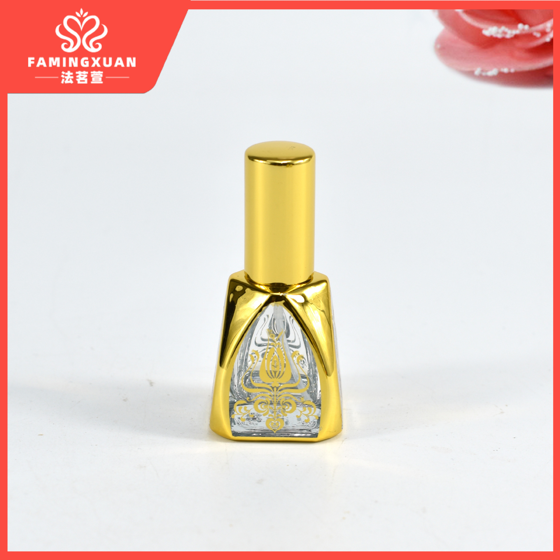 Botella de Perfume Recargable Fa Mingxuan, Botella Vacía para Perfume al por Mayor, Botella de Perfume Vacía de Vidrio con Pulverizador y Estampado Dorado de 12 ml