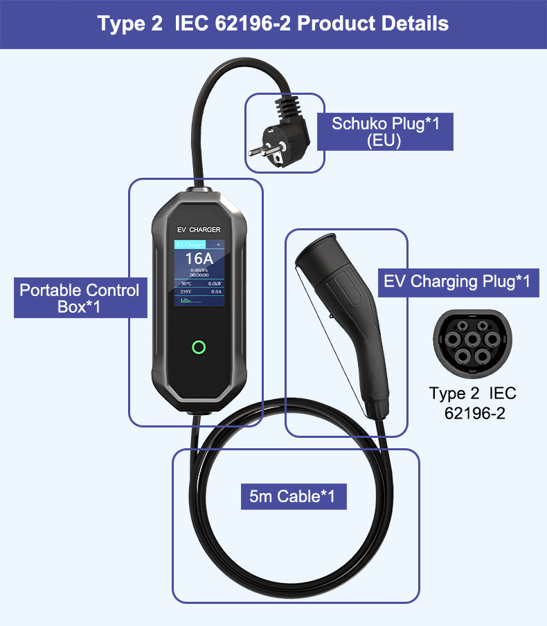 Type2 Charging Station 3.5Kw European Standard Tesla Aito New Energy Vehicle Fast Charging Portable Charging Gun