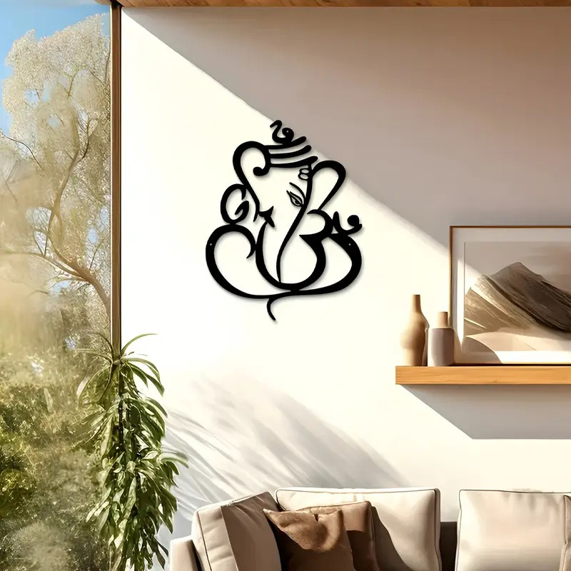 Cross-Border Best-Selling Indian Ganesha Iron Wall Decoration Black Metal Ganesha Relief Wall Hanging Entrance Decoration