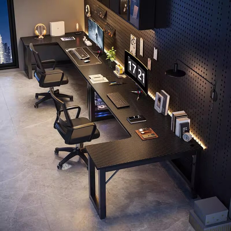 Double computer desk, desktop gaming desk, home study desk, side-by-side L-shaped office desk, workstation, corner desk Double computer desk, desktop gaming desk, home study desk, side-by-side L-shaped office desk, workstation, corner desk