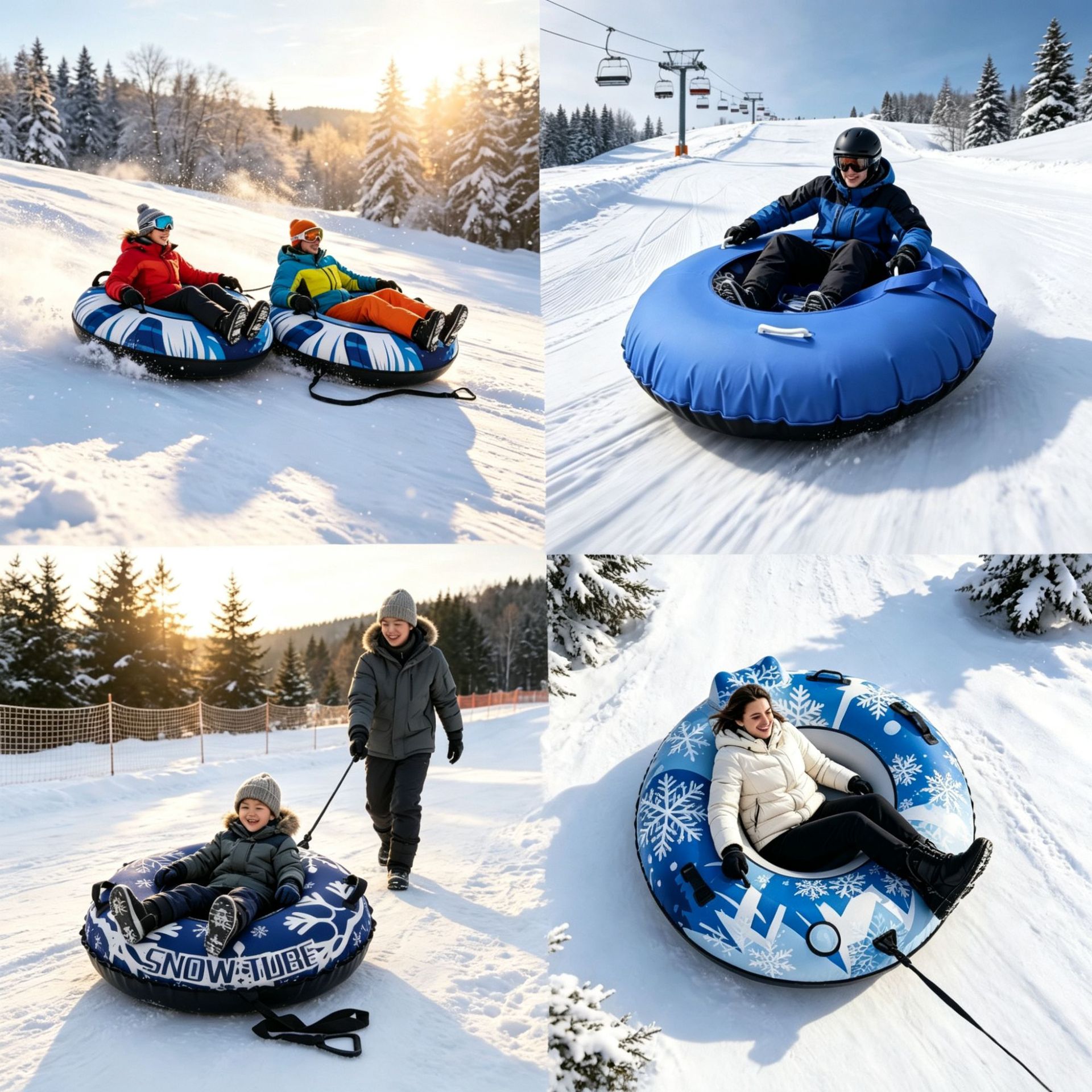 Thickened, cold-resistant, inflatable snow sled for children and adults, with a backrest and fabric cover, a snow toy and snowboard