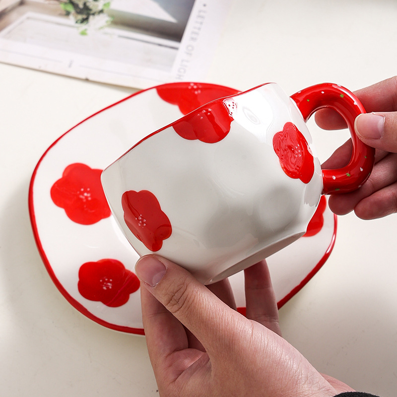 Super lindos esmalte de color pintado a mano cuadrícula azul cielo blanco nubes tazas de café plato mano apretado irregular tazas de cerámica plato