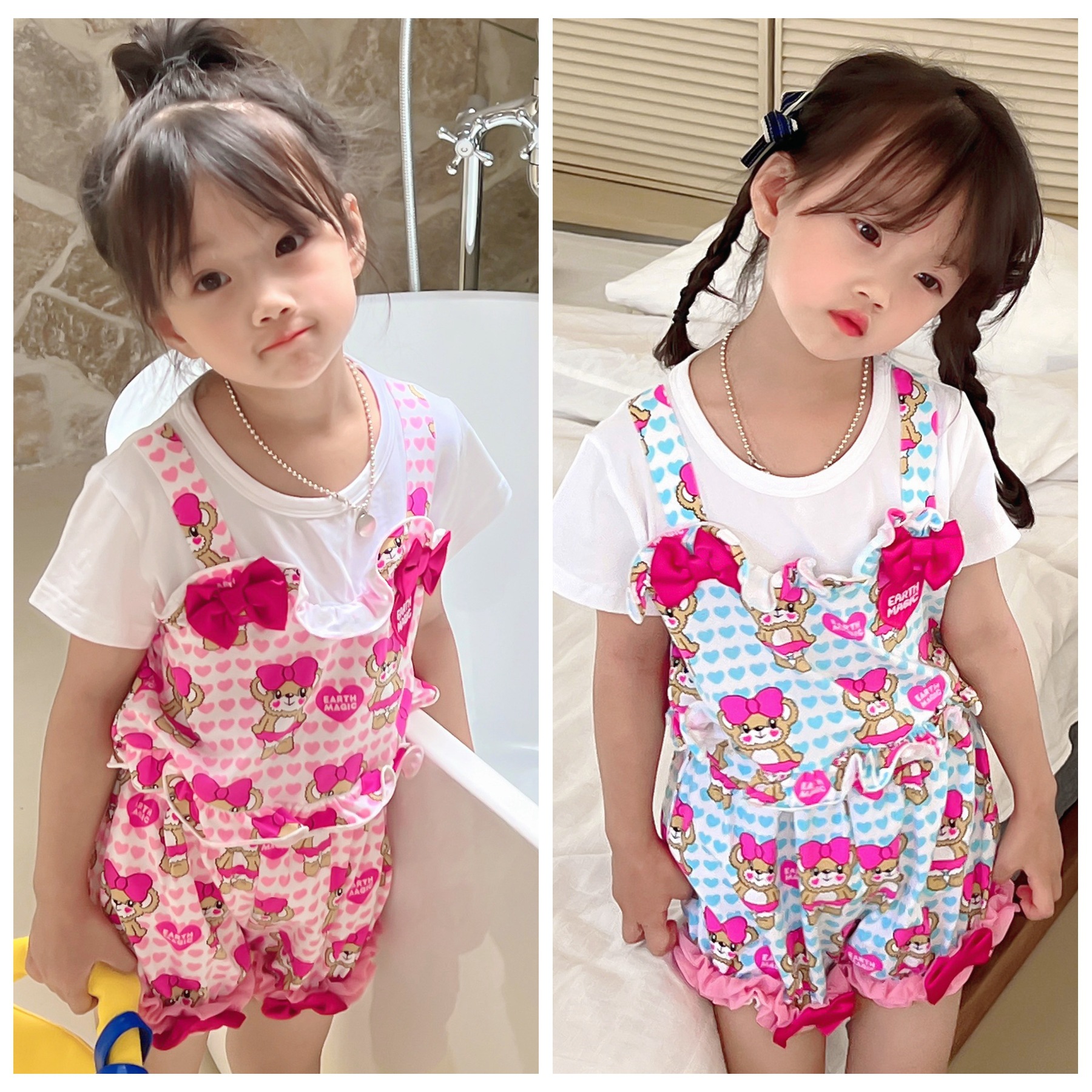 Em Cartoon Bear Suit Cute Cute Girls Sweet Short Sleeve Shorts Set